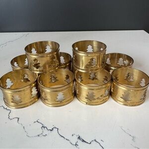 Vintage Christmas Brass Napkin Rings - Set of 10